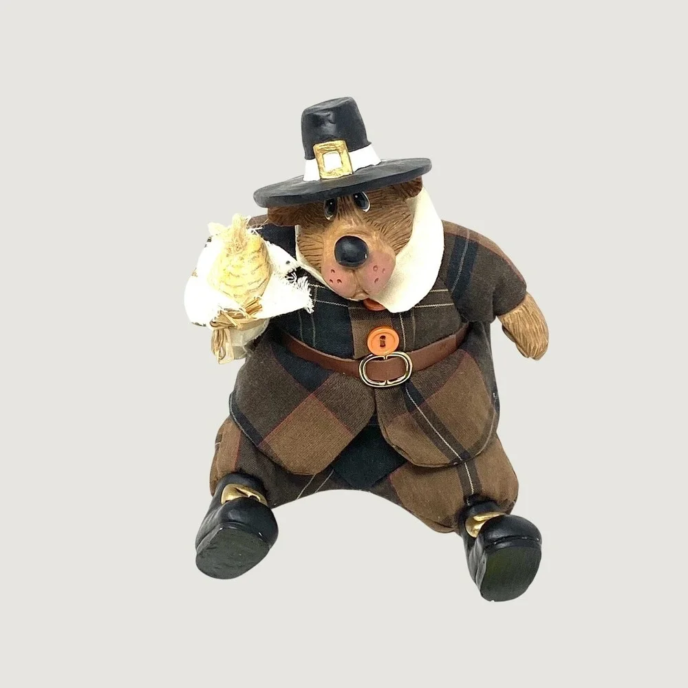 Russ Berrie Figurines Brown Pilgrim Bears Thanksgiving Harvest Vintage